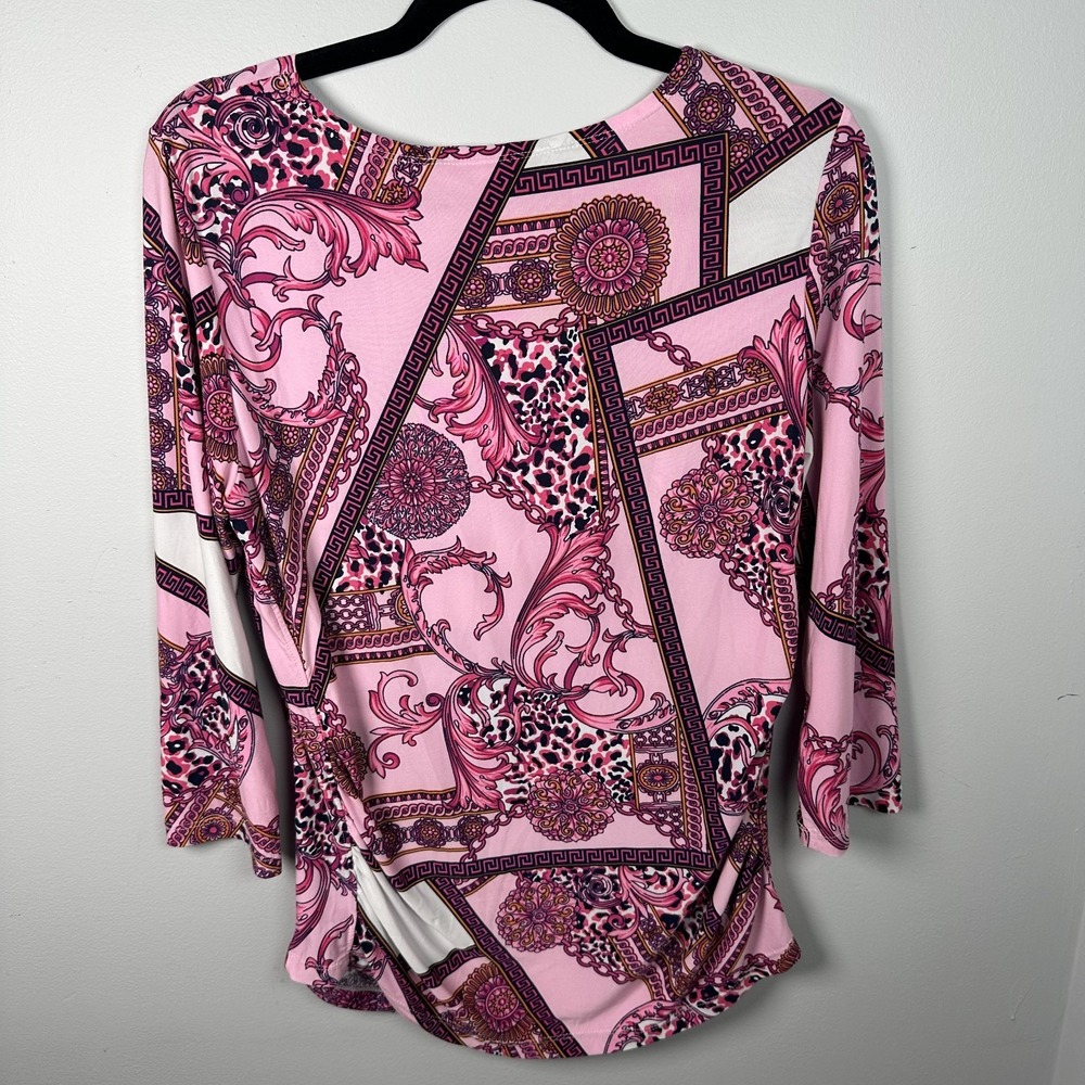Peter NyGard Womens Medium Top Pink 3/4 Sleeve Chic Colorful Stretch Thin Y2K - Picture 7 of 12